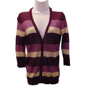 Ann Taylor Striped Cardigan Purple Small Nwt Ramie/Viscose L/S ButtonUp Lightwei
